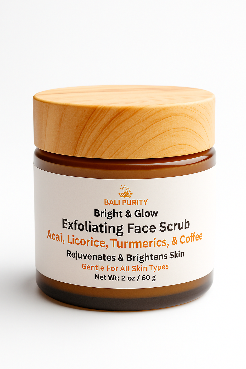 Exfoliating Face Scrub (2 oz Glass Jar) – with Wooden Scoop - Image 1